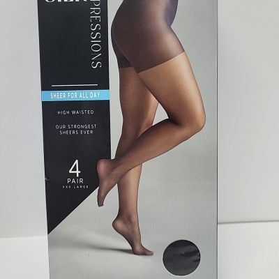 Silk Impressions 4 Pair Stockings High Waisted Sheer For All Day Black  XXXL